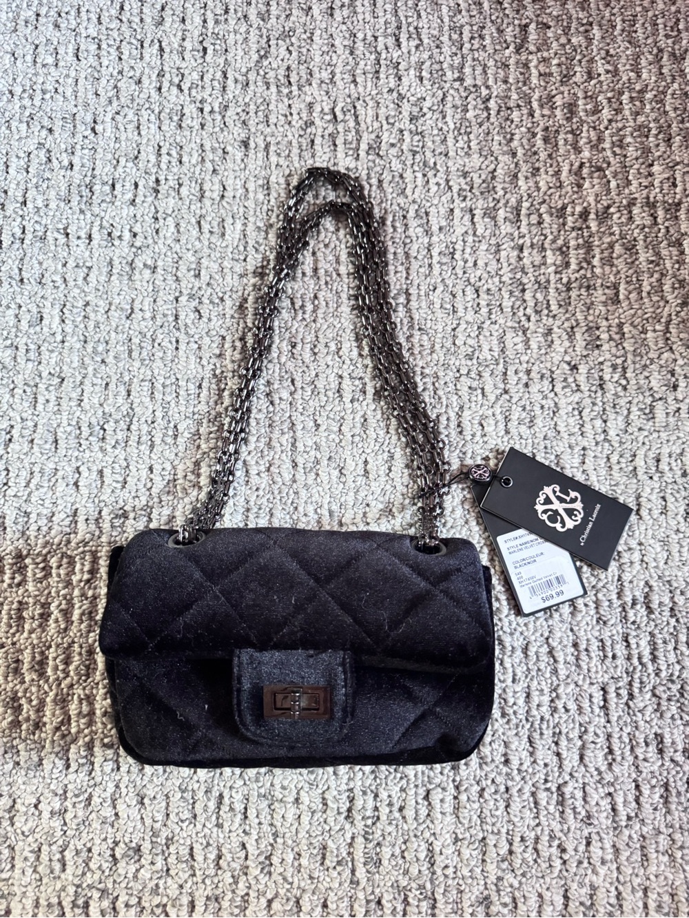 Christian Lacroix Black Quilted Velvet Chain Shoulder Bag